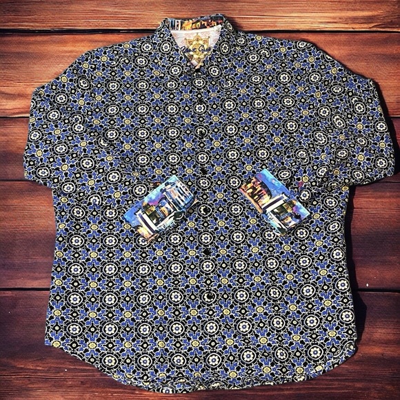 ROBERT GRAHAM Men's Shirt Patterned Blue Casual Flip Cuff Designer Size XL EUC. - Picture 4 of 5